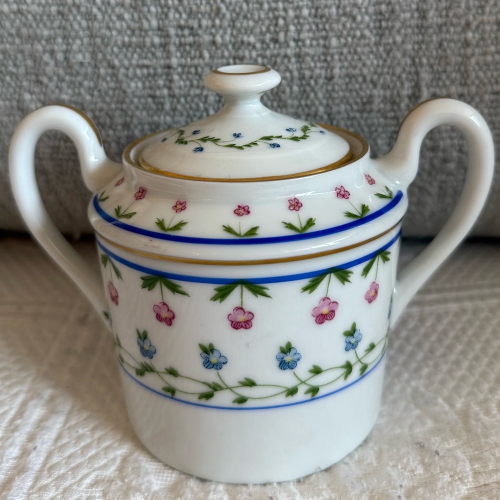 Ceralene A. Raynaud Limoges Floral Sugar Bowl with lid &  Gold Trim - RARE